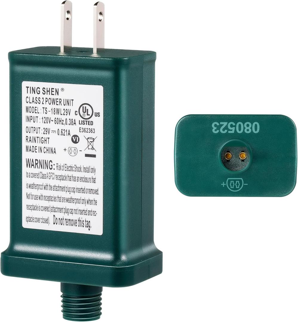 Enhon 29V LED Power Supply, UL Certification LED Transformer Replacement Class 2 Power Supply, Low Voltage Transformer US Plug Adapter for Christmas Tree Light, Green, Left Positive(TS-18WL29V)