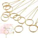 Hotop 30 Pcs Floral Card Holder Pick Metal Wire Flower Place Card Stick 13.4 in Picture Photo Memo Holder Round Floral Gift Stick Clip for Centerpiece Table Wedding Baby Shower Party Favor(Gold)