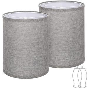 Tall Drum Lamp Shades Set of 2, Gray Lampshade for Table Lamp Floor Lamp, 10"Top x10" Bottom x 13"High, Replacement Lampshades Natural Linen Handcrafted, Spider, Harp Holders Included, Easy Assembly