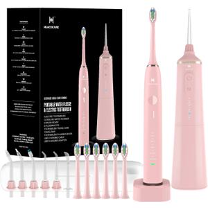 Upgraded Pro Dental Care Kit: 5-Mode Water Flosser & 50,000 VPM Sonic Electric Toothbrush | Premium Oral Clean Set with Enhanced Cleaning Modes, Larger Tank & Refined Design for Advanced Gum Health (Pink)