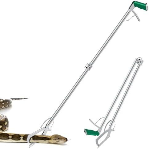 GYORGKSHI 60“ Snake Tongs Collapsible Grabber, Professional Reptile Snake Catcher Wide Jaw Handling Tool, Stainless Steel Snake Hook