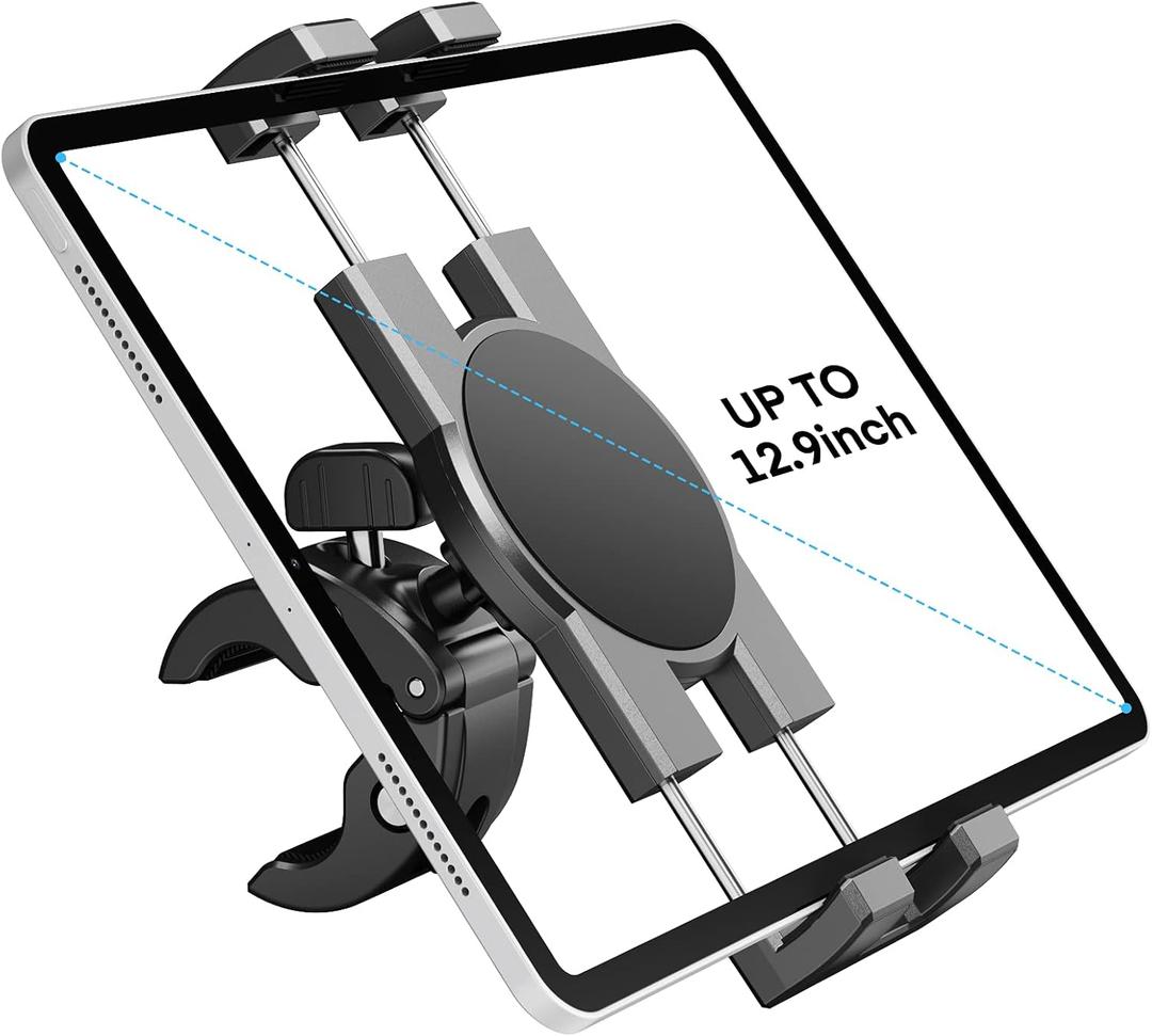 KDD Spin Bike Tablet Holder Mount, Phone iPad Holder Stand Exercise Bike Handlebar Mount for Stationary Bicycle, Treadmill, Microphone Stand, Fit for iPad Pro 12.9, Galaxy Tabs, iPhone(4.7-13)