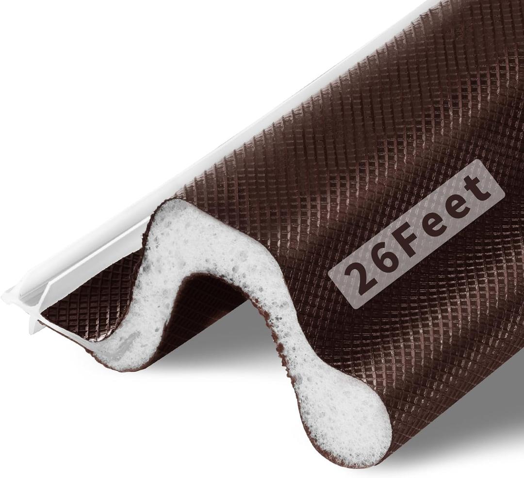 Fingwerk 26 Feet Long Reach Weather Stripping Door Seal, V-Shaped Replacement Door Seal Strip Foam Kerf Weather Stripping for Doors Frame Card Slot Door Insulation Strip, Easy Cut to Size(Brown)