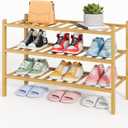 Kitsure Bamboo Wooden Shoe Rack for Closet - Stackable Shoe Organizer with Modular Structure, Space-Saving Shoe Shelf for Entryway, Living Room, Bedroom, 26.8" x 11" x 18.9", Natural (26.8"Wide - 3 Tiers, Nature)