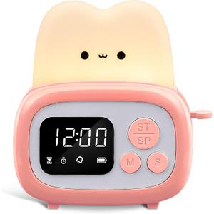 QANYI Timer Clock Night Light for Kids, Tiny Hand Size Portable LED Clock Lamp Kids Desktop Timer for Toothbrush, Learning, Exercise, Bathroom, Oven, Baking, Cooking, Table, Bedroom, Kitchen