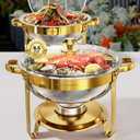 6.5QT 2 Pack Round Chafing Dishes for Buffet with Glass Lid, Gold | Large Capacity, Rolled-edge, Thickened & Sturdy, Buffet Servers and Warmers, Food Warmers for Parties, Weddings, Catering
