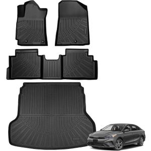 Floor Mats for Kia Forte S | EX | FE | LX | LXS | GT | GT-Line 2019-2024 2025 2026, TPE Waterproof Non-Slip All Weather Protection Custom (Floor Mats & Cargo Liner)