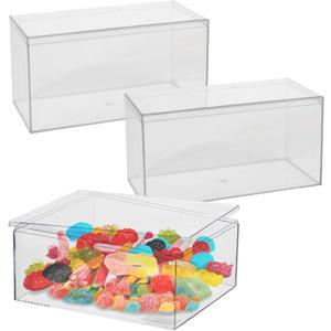 Hammont Rectangle Acrylic Box - Shelf Organizer Bins - Clear Storage Containers - Candy Party Favors | Bathroom Storage | Makeup Cosmetic Organization | Wide: 8"x4"x4" (3 Pack)