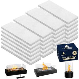 24 pcs Tabletop Fire Pit Ceramic Wool Wick for ROZATO,KORNIFUL,Flammtal to Extend Burning Time,Table Top Firepit Sponge Cotton Core for Bioethanol Rubbing Alcohol Fireplaces (4.7"x2"x0.2" H)
