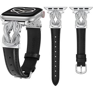 Wearlizer Leather Strap Compatible with Apple Watch Straps 40/38/41/44/42/45/46/49mm Women, Elegant Slim Dressy Straps with Celtic Knot Band for iWatch Series 11 10 9 8 Ultra SE 7 6 5 SE 4 3 2 1