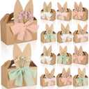 Harloon 24 Set Easter Treat Boxes Pastel DIY Easter Bunny Gift Boxes Basket for Candy Cookies Goodies Party Favors with Ribbon Artificial Flowers Rustic Cute Spring Rabbit Ears Paper Treat Bags Bulk