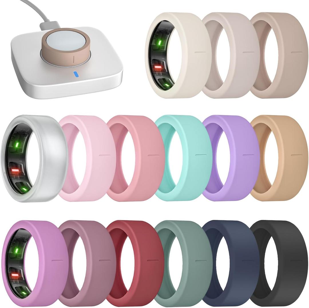 BandRain 15 Pack Ultra-Thin Ring Covers Compatible with Oura Ring Gen 4/ 4 Ceramic/ 3 Cover, Anti-Scratch Silicone Protector Accessories for ULTRAHUMAN AIR/ RingConn Gen 2/ Gen 2 Air for Women Men