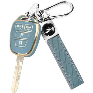 for Toyota Key Fob Cover with Metal Key Chain, Soft TPU Easy to Press Key Fob Shell Case for 2012-2019 Camry Corolla Rav4 Tacoma Highlander Avalon Venza, Blue