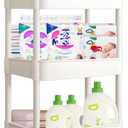 Baby Diaper Cart with Wheels and Handle 3 Tier Rolling Cart Diaper Organizer, Nursery Caddy Baby Organizer for Storage Baby Clothes, Wipes, Bibs, Changing Table Mats, White