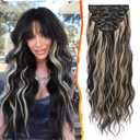 BARSDAR Clip in Hair Extensions - 20 Inch Highlight Wavy Clip in Hair Extensions for Women - 5PCs Thick Soft Synthetic Clip in Hairpieces Daily Party Halloween- Black Mix Blonde