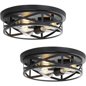 13 inch Black Flush Mount Ceiling Light Fixtures,3-Light Modern Hallway Light Fixtures Ceiling, Black Light Fixture Ceiling Mount for Farmhouse,Kitchen, Bedroom 2 Pack