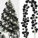 Dingion Christmas Ball Garland 6 ft Black Christmas Tree Garland Halloween Ornament Hanging Ball Decorations Shatterproof Ornament for Xmas Tree Party Decor Mantel Fireplace Stair Indoor Outdoor (1.18, 1.57, 1.97 Inch)