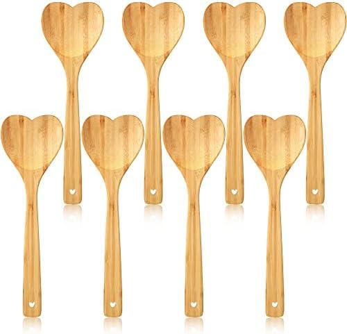 Heart Shaped Wooden Spoon 12 Inch Bamboo Kitchen Utensils Love Heart Spatula Kitchen Serving Spoons for Mixing Cooking Baking Stirring Hostess Gifts Mother's Day Wedding (8 Pcs)