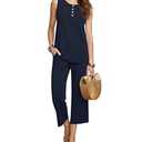 YSYOKOW Two Piece Sets for Women Summer Sleeveless Tank Top and Capri Pants Lounge Set Casual Travel Outfit with Pockets(Navy Blue, Large)