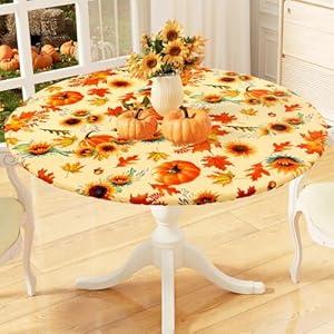 misaya Round Fitted Tablecloth with Elastic Edge, 100% Waterproof Oil Proof Plastic Table Cover, Vinyl Flannel Backed Tablecloth Fits 36"-44" Round Tables for Dinner, Outdoor, Picnic, Blue Leaves