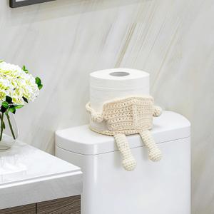 Crochet Toilet Paper Holder, Funny Toilet Paper Holder Free Standing Bathroom Set, Tissue Paper Storage, Cute Bathroom Decor (White)