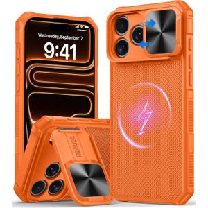 Magnetic for iPhone 17 Pro Max Case,[Compatible with Magsafe][Slide Camera Cover][Kickstand][Military Grade Protection] Shockproof Rugged Case for iPhone 17 Pro Max, Orange