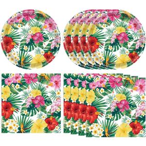 40PCS Hawaiian Luau Party Decoration, Luau Decoration Aloha Tropical Palm Leaves Tableware Supplies Hawaii Disposable Plates, Napkins, Party Supplies for Birthday Summer Kid