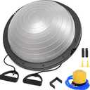 Half Balance Ball Trainer, 26 inch Stability Ball with Resistance Bands, Exercise Ball with Foot Pump, Gray
