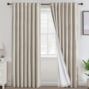 100% Blackout Natural Cream Beige Linen Curtains 108 Inch Length 2 Panels for Living Room Bedroom Black Out Drapes Floor to Ceiling Window 9 FT Drapes,52" W x 108" L, Natural(Not Solid)
