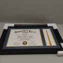 GMFrames Solid Wood Diploma Frame with Tassel Holder for 8.5x11 Certificate with Navy over Gold Mat,Black Finish with Intricate Black Rope Detail,UV Protection Acrylic, 11x17 for 8.5x11 with Tassel