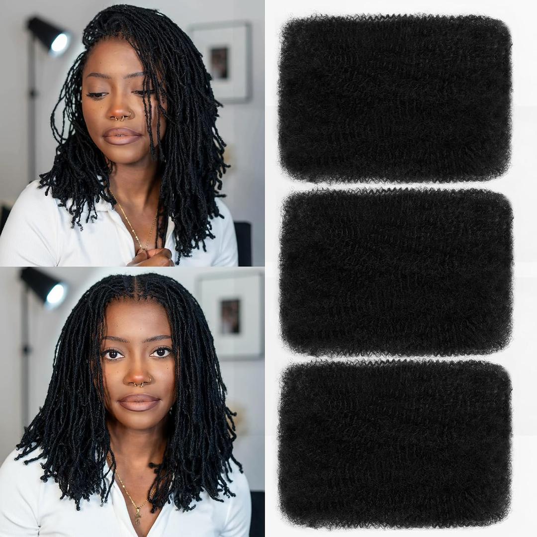 Afro Kinkys Bulk Human Hair for Braiding 16 Inch 120g Afro Kinky-Curly Human Hair Bulk for Twist Braids 3 Bundles Spring Twist Hair 4C Kinky Braiding Hair for Dreadlock Extensions 1B Nature Black