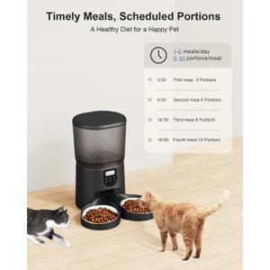 Automatic Cat Feeders for 2Cats, 6L/ 25cup Automatic Cat Food Dispenser with 2 Stainless Pet Bowls, 10s Meal Call Timer Setting 20 Portions 6Meals Per Day, Timed Pet Feeder for Cats Dog Indoor Dry Food