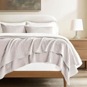 EVERGRACEHOME Cotton Coverlet Set Full Queen Size 3 Pieces, Lightweight Soft Ribbed Matelass Bedspread Quilt Set, Cozy Oversized Quilted Bedding Set with 2 Pillow Shams for All Seasons, Birch