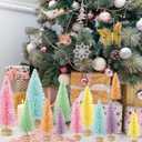 Soulchen 12 Pcs Pastel Mini Christmas Trees 4-10 Inch Pink Canyland Christmas Village Centerpieces Tables Decor Bottle Brush Xmas Sisal Trees with Wood Base for Xmas Tabletop DIY Craft (4 Size)