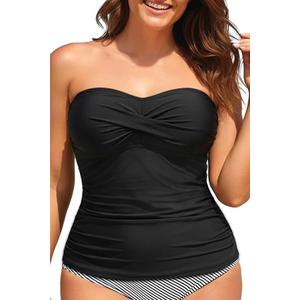 Aqua Eve Plus Size Tankini Top Only Bandeau Swim Top Strapless Swimsuit Top No Bottom Black 16W
