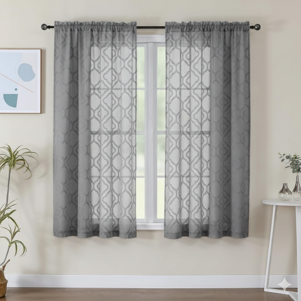 Lecloud Wasa Sage Green Sheer Valance for Windows 14 Inch 2 Panels, Short Curtains for Small Windows, Voile Jacquard Textured Kitchen Cafe Valance, Bedroom Living Room Decor Curtains, 42 W x 14 L