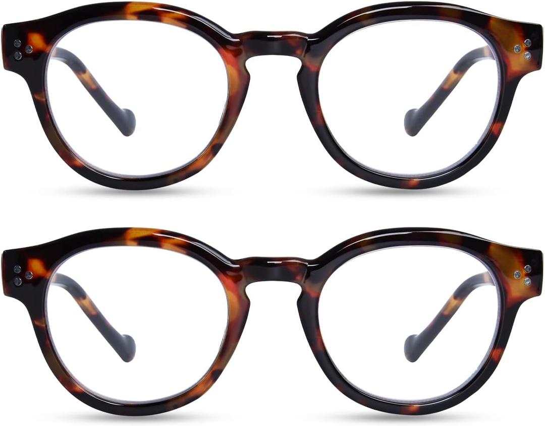 ZESAKER Reading Glasses for Women Men Retro Round Frame Blue Light Blocking Readers Computer Glasses with Spring Hinges(2* Brown Tortoise,2.0)