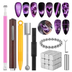 TOROKOM 54PCS Cat Eye Gel Magnet Set for Nail, 3-in-1 Multi-Function Cat Eye Gel Nail Polish Magnet Tools Multiple Style Nail Magnets Heart Beads Nail Art Tools for Nail Art Designs