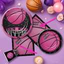 APOWBLS Girl's Basketball Party Decorations Supplies for Birthday Baby Shower, Sports Theme Pink Basketball Birthday Decorations Tableware, Paper Plate, Cup, Napkin, Disposable Cutlery, Serves 24