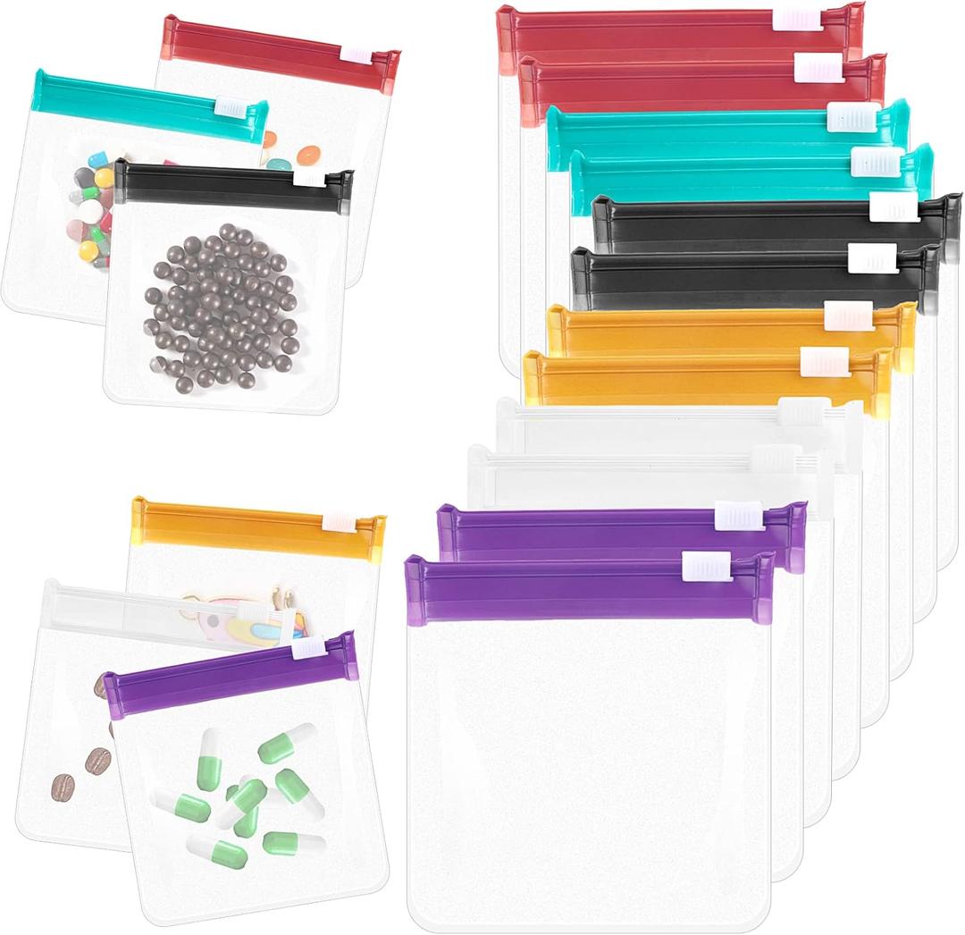 Zippered Pill Pouch Reusable Pill Pouch Bags Storage Pouches with Slide Lock Pill Bags Small Portable Pill Bag Travel Plastic Pill Bag with Slide Lock for Pills Small Items (12 Pieces)