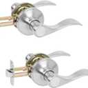 HOSOM 2-Pack Interior Door Handles, Passage Door Handles, No Locking Door Handle Set for Hallway Closet, Wave Style Lever Doors Handle Interior, Satin Nickel Door Knob