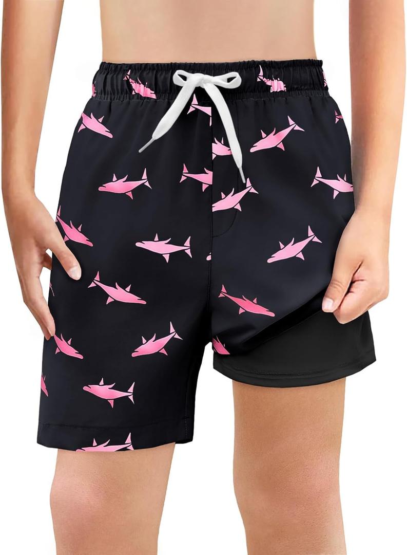 Haloumoning Boys Swim Trunks with Boxer Brief Liner Kids Gradient Quick Dry Swimming Shorts 5-14 Years, 150