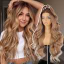 Lativ Light Brown Lace Front Wig,13x4 HD Lace Curly Wavy Synthetic Long Glueless Wigs for Women 26 Inch