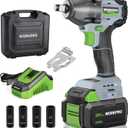 WORKPRO Cordless Impact Wrench 1/2 inch, 20V Brushless Impact Gun, High Torque 370 Ft-Lbs (500N.M), Variable Speeds, with 4.0 Ah Battery, Fast Charger, 4 Impact Sockets and Storage Case