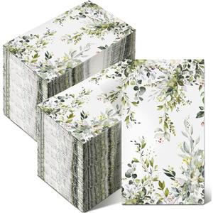 Seajan 200 Pcs Paper Guest Napkins Disposable Hand Towels for Bathroom Paper Disposable Guest Towels Napkins for Spring and Summer Wedding Bathroom Birthday Dinner Party(Green Eucalyptus Leaves)