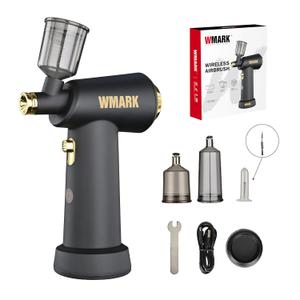 WMARK Professional Handheld Cordless Airbrush for Barber, Art & Painting - 3-Gear Air Pressure (18/21/25PSI) LED Light, Salon-Grade Precise Styling Tool, NG-AB001 (Black)