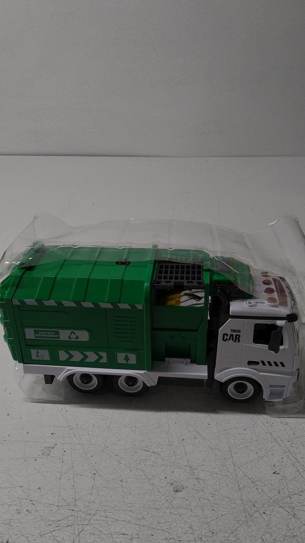 JOYIN Recycling Garbage Truck Toy, Kids DIY Assembly Trash Truck, Friction Powered Side-Dump Toy Garbage Truck with Light and Sounds, 3 Trash Cans, 3 Replaceable Screwdrivers, Boys & Girls Gifts