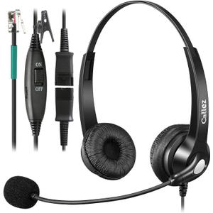 RJ9 Telephone Headset with Mic Noise Cancelling, Quick Disconnect Phone Headset Compatible with Polycom VoIP VVX310 VVX311 VVX411 Plantronics S12 NEC DT300 ShoreTel 230 Allworx Toshiba Landline Phones