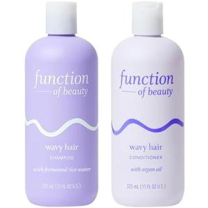 Function of Beauty Wavy Hair Shampoo & Conditioner Set, 11 oz Each - With Fermented Rice Water to Strengthen & Argan Oil to Enhance Glossiness & Natural Shine, Sulfate-Free, Customizable Haircare