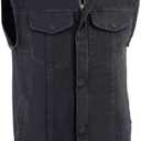 Milwaukee Leather MDM3001 Men's 'Covert' Black Denim Collarless Club Style Motorcycle Biker Vest w/Dual Closure (Black, XXXL)